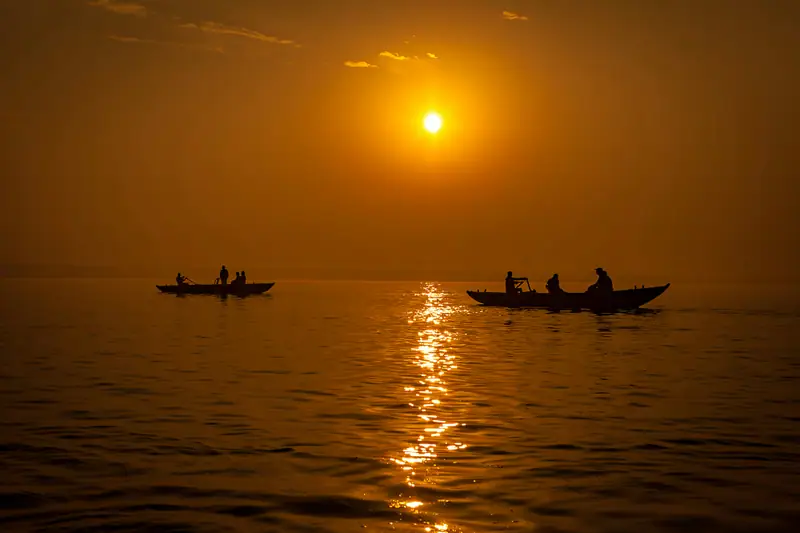 A boat on the Ganga at sunrise in Varanasi